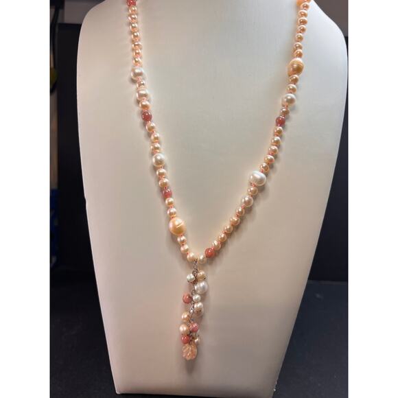 NEW freshwater pearl multi stone necklace with sterling silver clasp - Picture 2 of 15